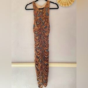 House of Harlow 1960 Multicolor Halter Dress XS Rouched smocked bodycon maxi